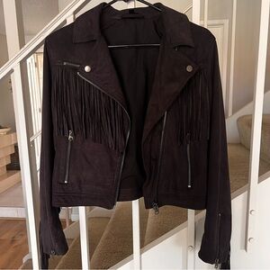 Topshop Dark Grey Suede Fringe Jacket